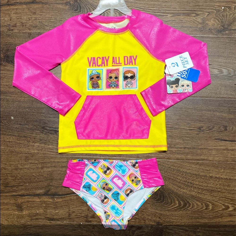 NWT LOL Suprise Dolls 2 piece swim shirt rashguard set 6x